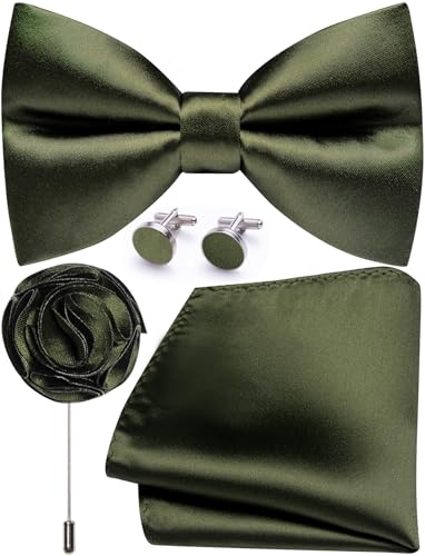 Image of Solid Color Bow Ties for Men Silk Pre-tied Tuxedo Bowtie Set 4PCS | Pre-tied in 3 seconds,adjustable 4PCS bow tie and pocket square cufflinks lapel pin set,wedding,formal,party,prom,graduation