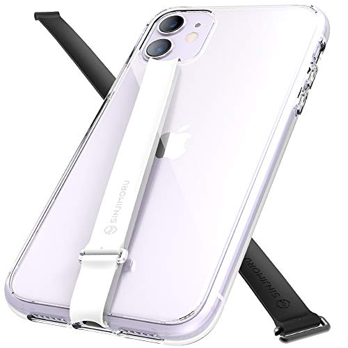 Sinjimoru 伸びるストラップ 付iPhone 11透明ケース ワイヤレス充電対応のTPU+PC製 薄型 耐衝撃 クリアケース 落下防止 片手操作できるC型クリップ取り付け方式のシリコンストラップリング カメラレンズ スマホ全面保護ケース。 AirClo-Loop for iPhone 11