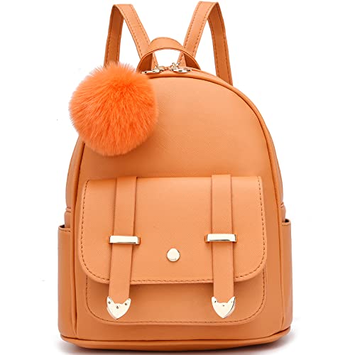 Image of I IHAYNER Girls Fashion Backpack Mini Backpack Purse for Women Teenage Girls Purses PU Leather Pompom Backpack Shoulder Bag