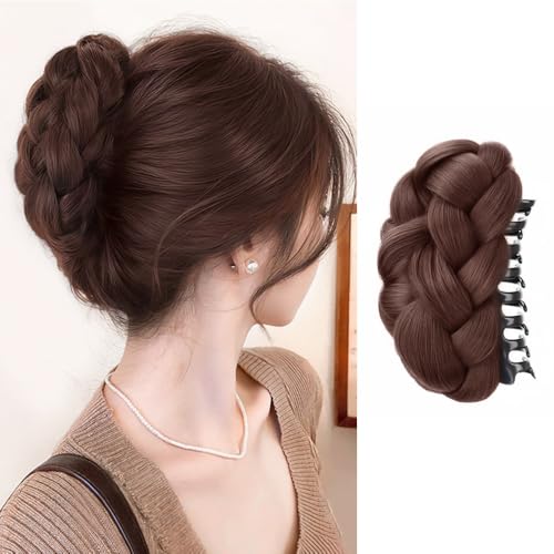 XFSRG Cheveux Postiche Chignon Synthétique Perruque Tressage Pince Cheveux Postiche Chignon Faux Naturels Extensions à Clips Chignon（Marron foncé）