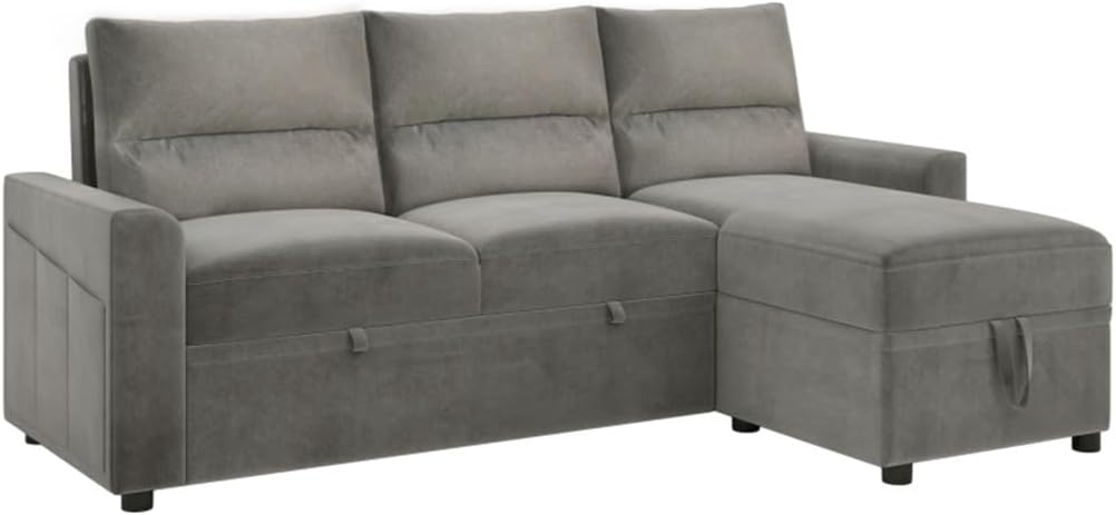 82.5" Reversible Pull Out Sleeper Sectional Storage Sofa Bed with 6 Side Pockets, Corner Sofa-Bed with Storage Chaise