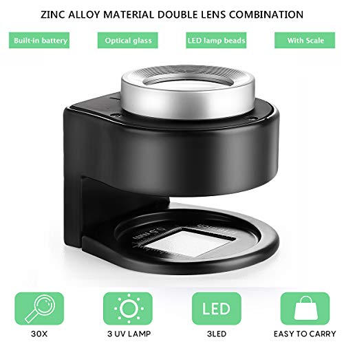 30X Coin Magnifier, Usb Rechargeable 6 Lights Portable Metal Eye Loupe Sewing Magnifying Glass For Textile Optical Jewelry Tool Coins Currency Stamps (Black) #TOP1