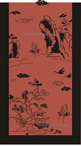 Silk Base Burn-out Velvet Shawl,73" Lx21 W,Ancient Art,Coral/Black3