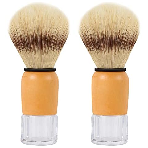 Genixart Nature Bristle Shaving Brush with Varnished Wooden Handle Plus Transparent Base, Perfect for Mens Wet Shave (2pcs Gift Pack) Cover
