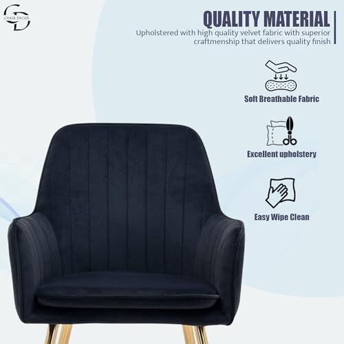 Image of Velvet Accent Chair with Matching Pouffe & Floral Cushion | Modern Upholstered Armchair with Gold Metal Legs | Lounge Chair for Living Room, Bedroom, Office, Guest Room (Black)