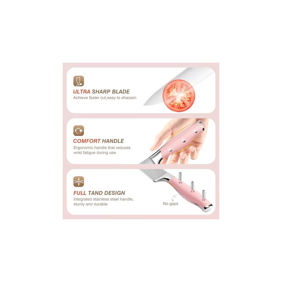 Kitchen-Knife-Set15-Pieces-High-Carbon-Stainless-Steel-Knife-Block-Set-with-Wood-BlockCutlery-Block-Knife-Set-Forged-Triple-RivetRazor-Sharp-Blade-Ergonomic-HandleDishwasher-Safe-Pink Kitchen Knife Set,15-Pieces High Carbon Stainless Steel Knife Block Set with Wood Block,Cutlery Block Knife Set, Forged Triple Rivet,Razor-Sharp Blade Ergonomic Handle,Dishwasher Safe (Pink)