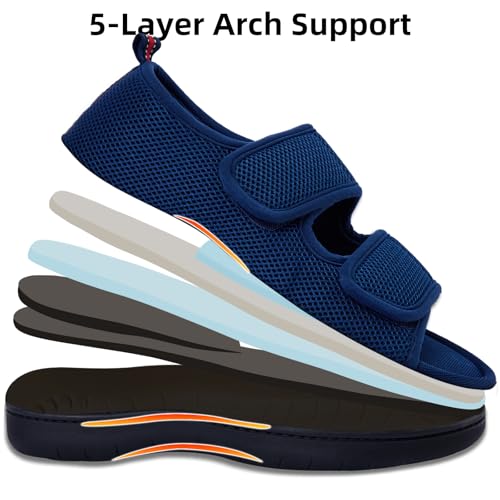 Image of WALKFUN Men's Slippers with Arch Support, Adjustable Open Toe Shoes for Men, Diabetic Sandals with Memory Foam for Plantar Fasciitis