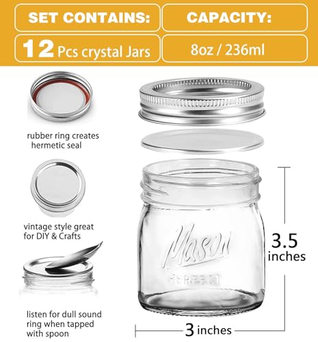 Zeniortex 12 PACK MASON JARS Jars 8 Oz Regular Mouth thumb #1