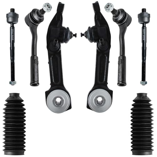 Image of Detroit Axle - 8pc Front End Suspension Kit for Mercedes-Benz S350 S430 S500 2 Lower Rearward Control Arms w /Ball Joints 4 Inner & Outer Tie Rod End Links 2 Boots Replacement