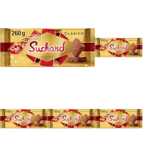 Suchard Tableta de Turrón de Chocolate con Leche con Arroz Inflado 260g (Paquete de 5)