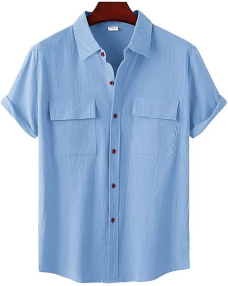Men's Wrinkle Free Seersucker Casual Shirts Cotton Plus Size Top Button-Down Short Sleeves