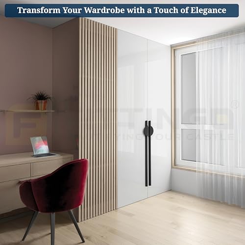 Image of Polo 48 cm Aluminum Wardrobe Handle /Black TT Finish /450mm Hole to Hole /Large Wardrobe & Cabinet Pull Handle for Home & Office /for Modern Interior - Pack of 1(Left)-| 3 Years Warranty |