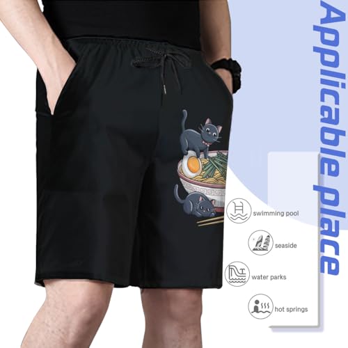 Japanese Ramen Noodles Cat Lover Mens Swim Trunks Boys Quick Dry Board Shorts with Mesh Lining4