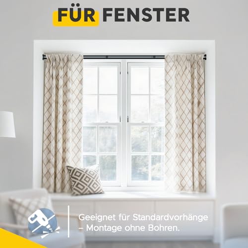 BSYXLSX 1 Stücke Gardinenstange Ohne Bohren,102-215cm Schwarz Teleskopstange Zum Klemmen,Ø 25 mm,Klemmstange Für Gardinen Geeignet für Fenster, Badezimmer und Ähnliches