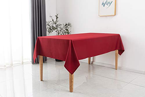 Biscaynebay Textured Fabric Tablecloths 60 X 84 Inches Rectangular, Red Water Resistant Spill Proof Tablecloths For Dining, Kitchen, Wedding And Parties, Machine Washable #TOP1