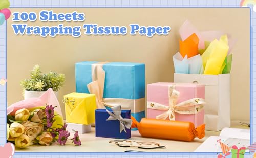 Hlonon 100 Sheets Colorful Tissue Paper, 12×20 Inch Wrapping Tissue Paper Bluk Wrapping Tissue Paper for Gift Bags DIY Crafts Birthday Wedding Holidays Decor - Thumbnail 5