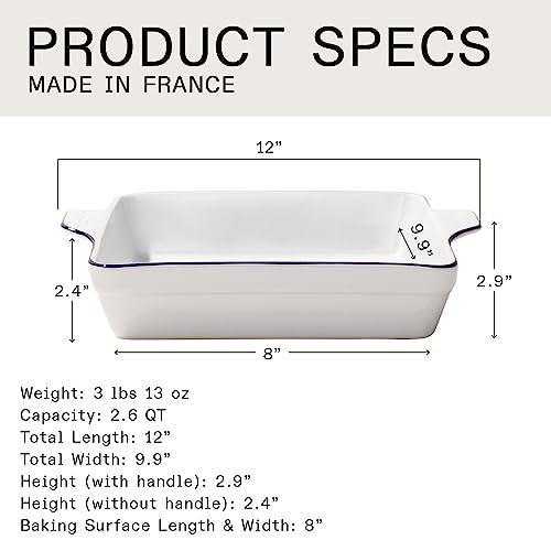 Made In Cookware - Square Baking Dish - Navy Rim - Hand Crafted Porcelain - Professional Bakeware - Made In France #TOP4