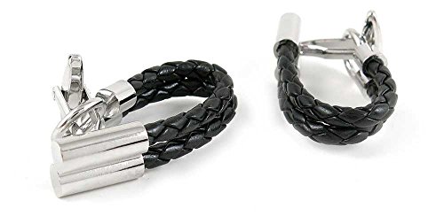 Par de Mancuernillas para Hombre Doble Cuerda Negra Trenzada miniatura 1