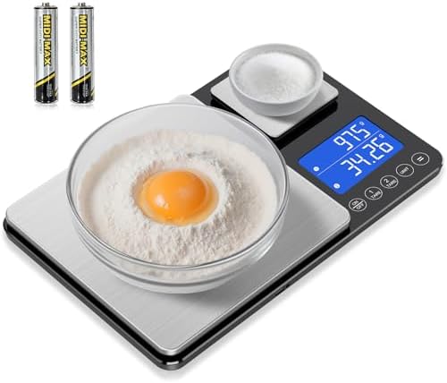 Dual Platform Food Kitchen Scale with 0.01g/0.001oz High Precision, 15kg/33lb Bakery Scale, Dual Accuracy Kitchen Scale for Sourdough Bread, Baking and Cooking with 7 Unit Tare and Totalizer