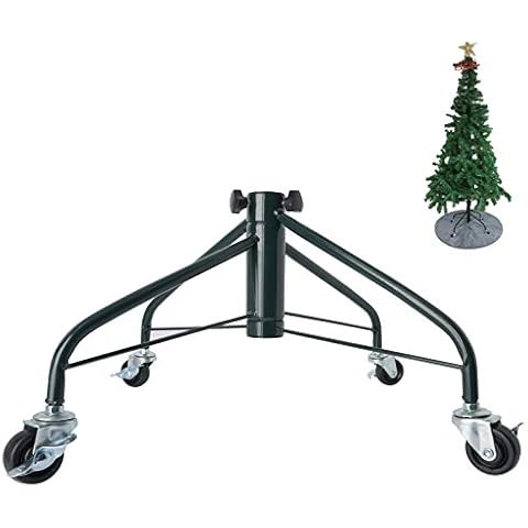 Ouvin Foldable Heavy Duty Christmas Tree Stand for 7 Foot Artificial Tree Holder with 4 Wheels (Green) Cover