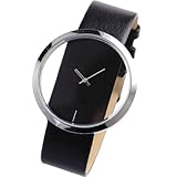 Transparentes Zifferblatt Armbanduhr - SODIAL(R) Quarz-Armbanduhr Elegantes Sport transparentes Zifferblatt Lederarmband schwarz Unisex WAA024