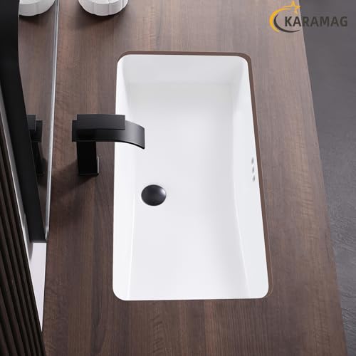 Image of 32 Inch Undermount Bathroom Sink Rectangle Undermount Sink White Ceramic Under Counter Bathroom Sinks with Overflow (31.9 inchx16.5 inch)
