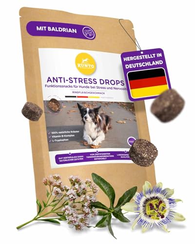 KUNTO® Natürliches Beruhigungsmittel für Hunde (1x350g) – mit Baldrian, L-Tryptophan...