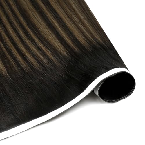 Image of LaaVoo Human Hair Tape in Weft Extensions Balayage Brown Hair Extensions Tape Weft Human Hair Invisble Tape ins Hair Extension Ombre Brown to Light Brown 20inch 50G