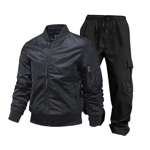 Ensemble veste de vol homme multi-poche fonctionnelle tenue noire