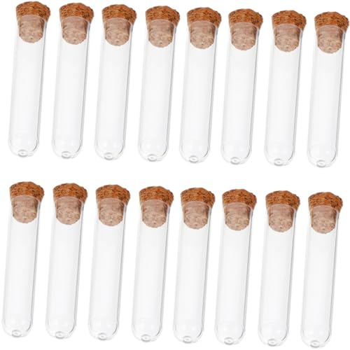 BELLIFFY 50pcs Plastic Test Tube Acrylic Chemical Tube Little Bottles Liquids Containers Experiment Accessory Sample Vial Small Storage Bottles Science Experiment Vial with Cork Test Tubes