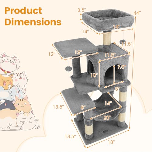 PETSITE árbol para gatos pequeño, 44 pulg alto, gris miniatura 2