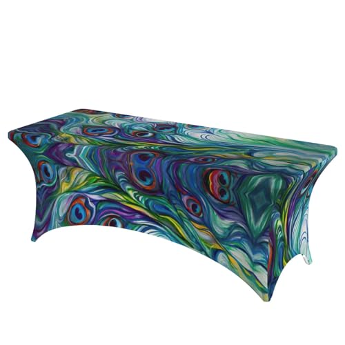 Nappe de table extensible élasthanne 1,8m motif plumes de paon lavable - 2