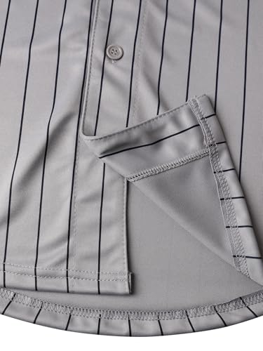 Camiseta de béisbol gris a rayas, manga corta con botones, para deporte y uso casual miniatura 7