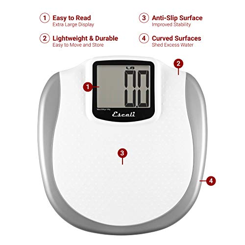 Escali Extra Large Display Digital Bathroom Scale For Body Weight With Easy-To-Read Display And Non-Slip Platform, Extra-High Capacity Of 440 Lb, Batteries Included #TOP1