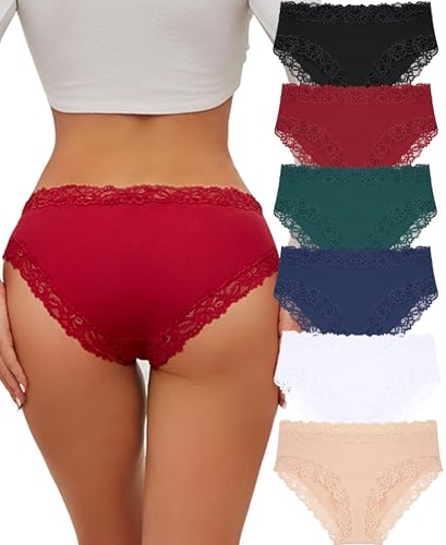 Image of Knowyou Cotton Underwear for Women Cheeky Bikini Womens Underwear Pack Sexy Lace Wasit Hipster Brief Panties for Ladies