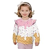 Wideasale Girl's Pullover Sweatshirt Toddler Kids Ice Cream Pullover Crew Neck Cute Ruffle Shoulder Casual Pullover Baby Girl Fall Clothes Long Sleeve Sweater