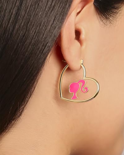 Barbie Heart Hoop Earrings, 18k Yellow Gold Flash-Plated Barbie Earrings for Women, Barbie Jewelry Official License3