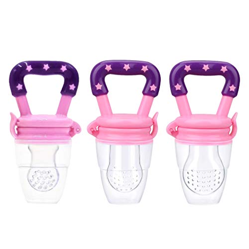 Baby Pacifier Food and Fruit Feeder, Silicone Teether, Pink, Small, Medium and Large