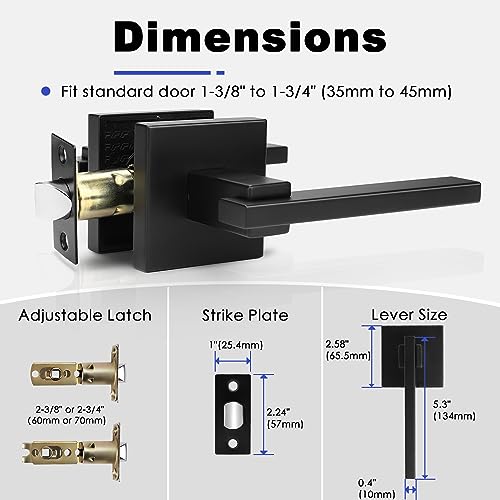 Image of Orger 3 Pack Passage Door Handle Matte Black Non-Locking Door Lever, Interior Hallway and Closet Door Lock Sets with Square Rosette, Modern Door Lock for Right & Left Handed Doors