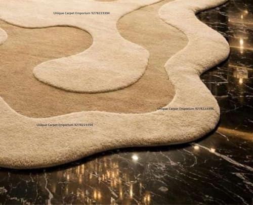 Image of Irregular handtufted Rug Abstract Design Large 6x8 ft Artisan Crafted Wool Carpet Modern Organic Shape Vibrant Living Room Decor piece Stylish Unique