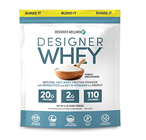 Image of Designer Wellness, Designer Whey, Natural Whey Protein Powder with Probiotics, Fiber, and Key B-Vitamins for Energy, Gluten-Free, Purely Unflavored, 2 lb