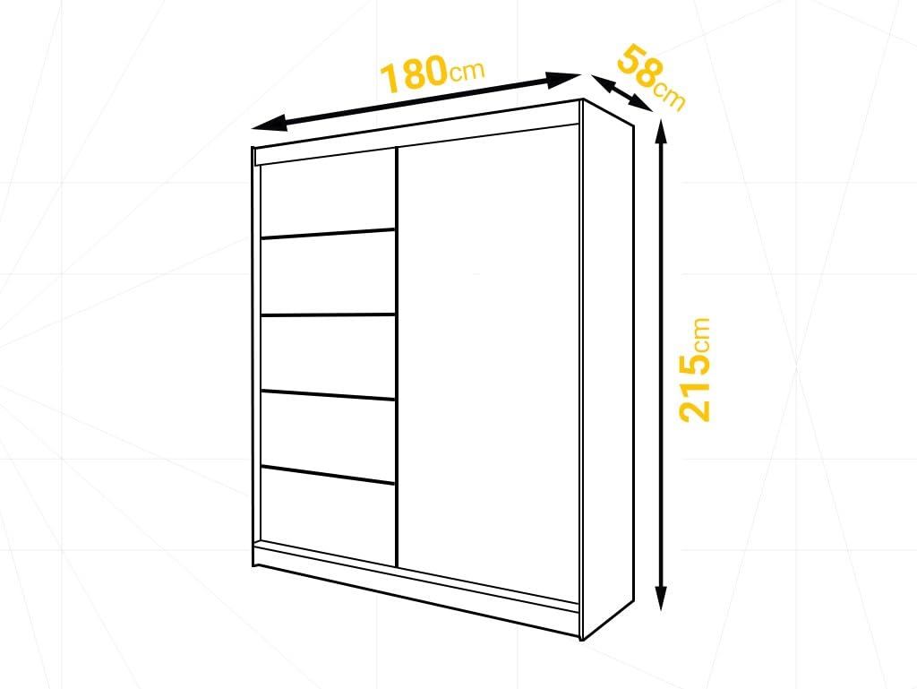 P3 180 cm Weiß Schiebetüren Kleiderschrank 180x215x58 cm mit Spiegel - Schlafzimmermöbel, Aufbewahrung - Mehrzweckschrank