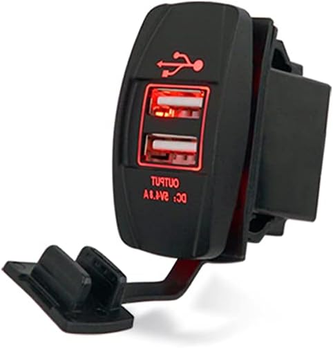 4.8A Dual USB Port Socket Charger Rocker Style, Waterproof 2.4A Fast Charge Mount, 12V/24V Marine Boat Motorcycle SUV Bus Truck Yacht Rocker Switch Panel(4.8A Red Square USB Charger)