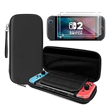 Fhyeugfy Case for Nintendo Switch 2 with [2 PACK] Tempered Glass Screen Protector,7.9 Inch,Hard Portable Travel Carrying Case with Pockets for Accessories and Games-Black