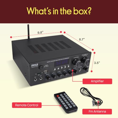Image of Pyle Karaoke Amplifier - Bluetooth Stereo Receiver, Dual Mic Inputs with Delay & Reverb, USB /SD /FM, RCA /AUX Inputs, Bass & Treble EQ, Remote Included - PDA69BU.5
