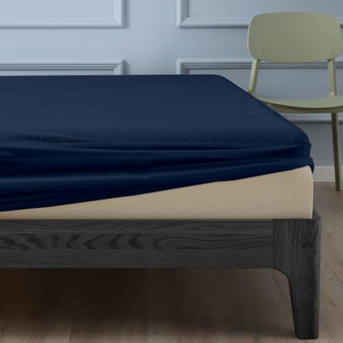 Image of Divine Casa 100% Waterproof Terry Cotton King Size Bed Mattress Protector, Vinyl-Free & Hypoallergenic, Washable Bed Protector for Home & Hotel Use (72 x 78 Inches, Navy Blue)