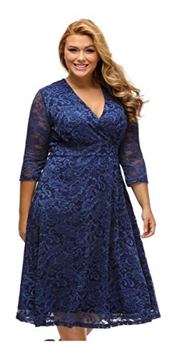 Vestido Plus Size Renda Festa Gospel Batizado Madrinha Noite (XXG, Azul Marinho)