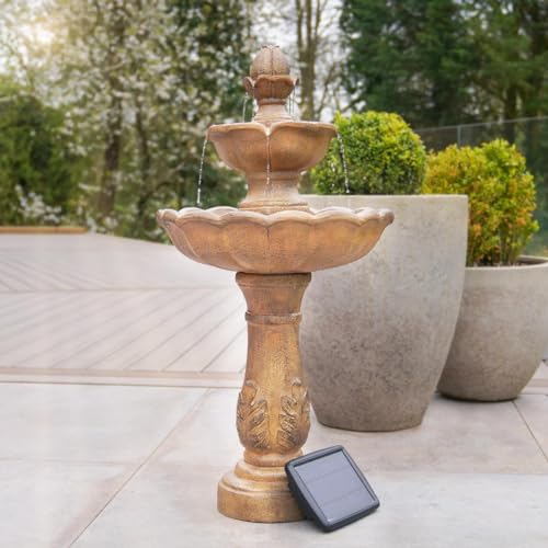 Festive Lights Fontaine de jardin Kingsbury hybride à énergie solaire et batterie de 98 cm avec télécommande – Fontaine de jardin d'extérieur effet bronze, résistante aux intempéries, pas besoin de