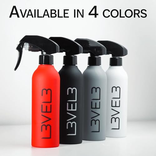 L3 Level 3 Rubberized Spray Bottle - Precise Action Mist Bottle for Effortless Hair Styling - Rubber Grip for Total Control