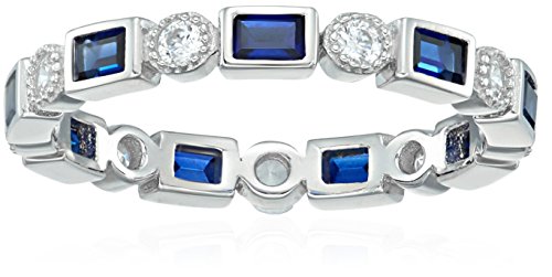 Platinum-Plated Sterling Silver Created Sapphire All-Around Band Ring set with Swarovski Zirconia Accents, Size 6